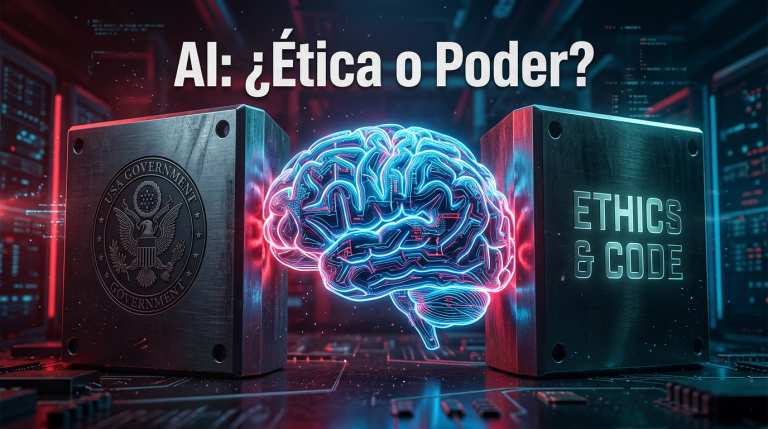 Ilustración conceptual del choque entre la ética de la IA de Anthropic y la presión del gobierno de Estados Unidos.